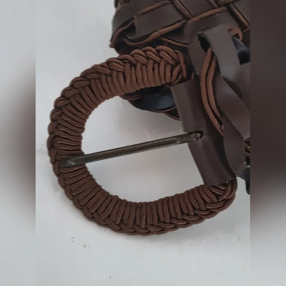 Women's Dark Brown Woven Braided Belt | Faux Leather